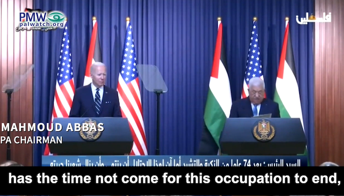 At press conference with Biden, Abbas issues sly call for total destruction of Israel